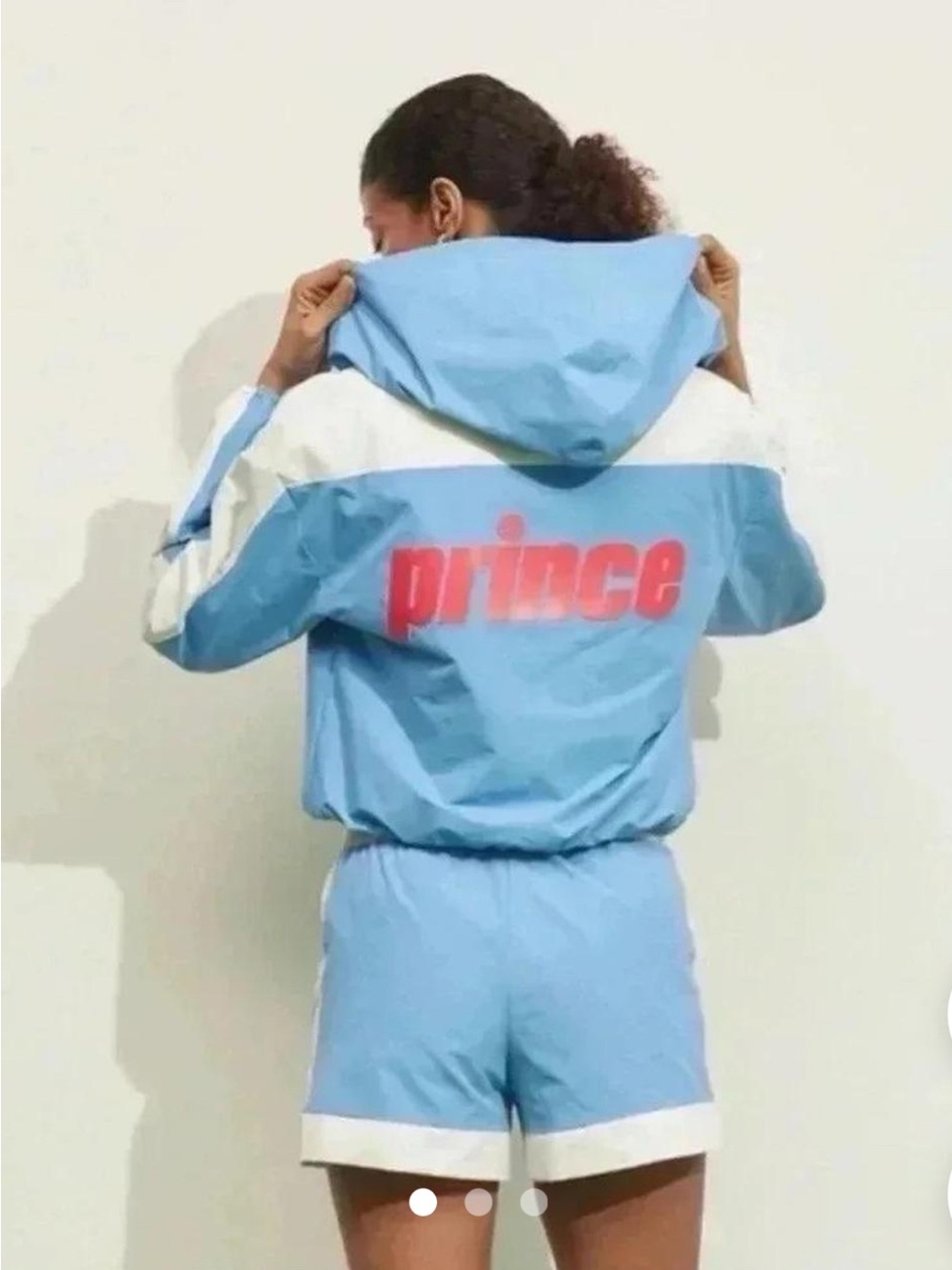 Prince Light Blue and White Hooded Jacket with Red Logo